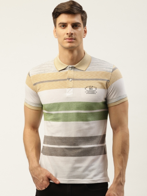 

Duke Men White & Green Striped Polo Collar T-shirt