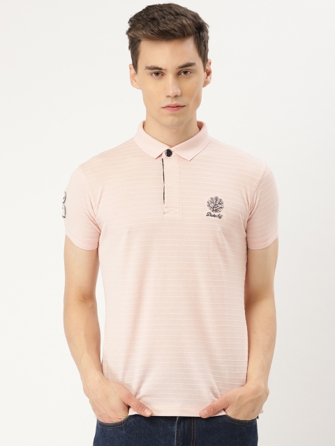 

Duke Men Pink Self-Striped Slim Fit Polo Collar T-shirt