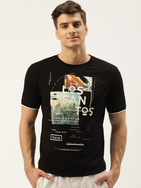 

Duke Men Black & White Printed Round Neck T-shirt