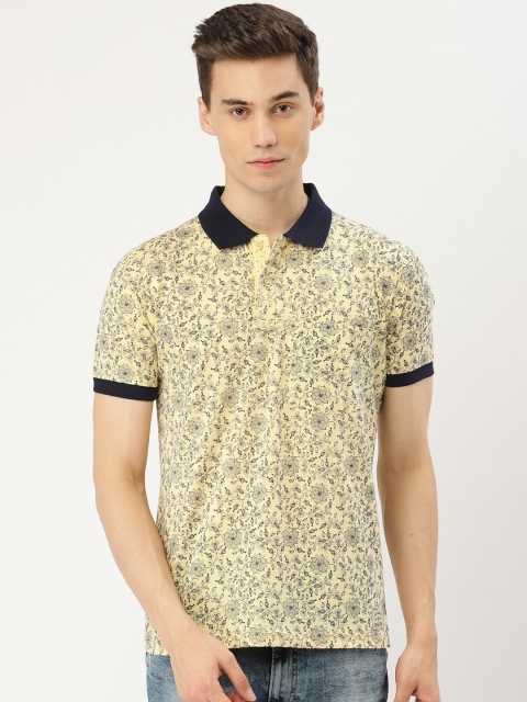 

Duke Men Yellow & Navy Blue Printed Polo Collar T-shirt