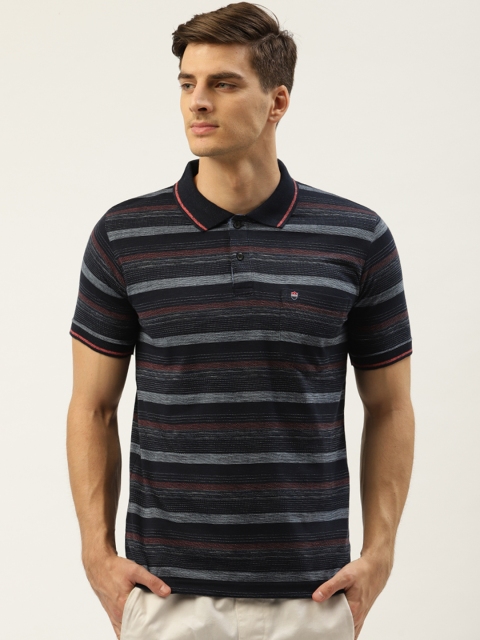 

Duke Men Navy Blue & Red Striped Polo Collar T-shirt