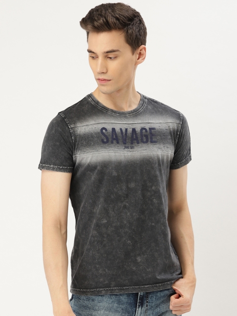 

Duke Men Charcoal Grey Printed Slim Fit Round Neck T-shirt
