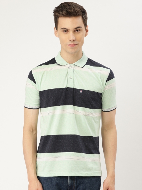 

Duke Men Green & Black Striped Polo Collar T-shirt