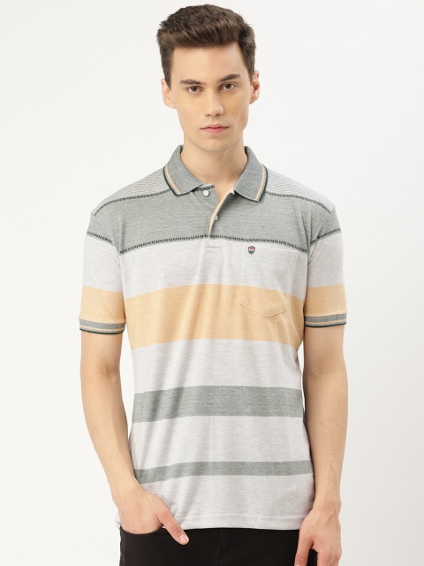 

Duke Men White & Grey Striped Polo Collar T-shirt