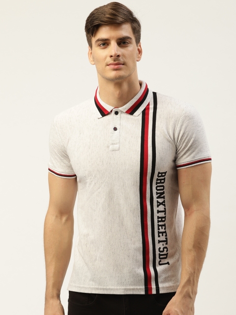 

Duke Men Off-White Solid Smart Fit Polo Collar T-shirt With Striped Detail