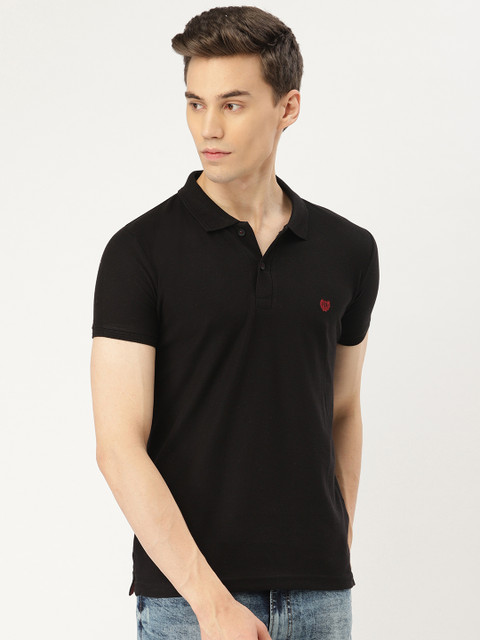 

Duke Men Black Solid Slim Fit Polo Collar T-shirt
