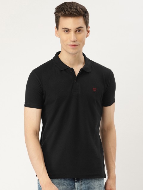 

Duke Men Black Solid Slim Fit Polo Collar T-shirt