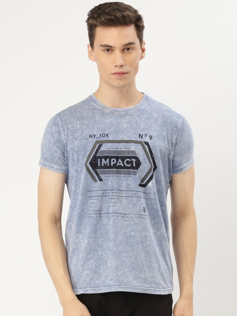 

Duke Men Blue & Black Printed Slim Fit Round Neck T-shirt