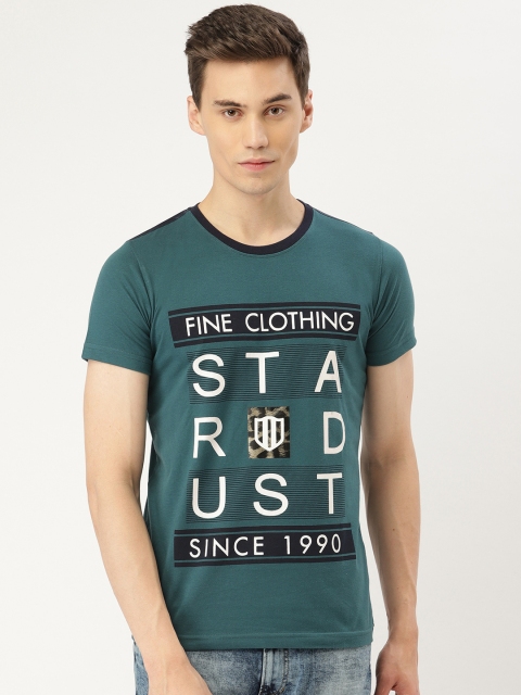 

Duke Men Teal Blue & White Printed Slim Fit Round Neck T-shirt