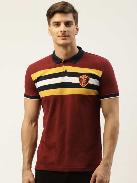 

Duke Men Rust Red & Yellow Smart Fit Stripe Detail Polo Collar T-shirt