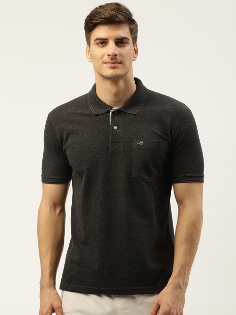 

Duke Men Charcoal Grey Solid Polo Collar T-shirt