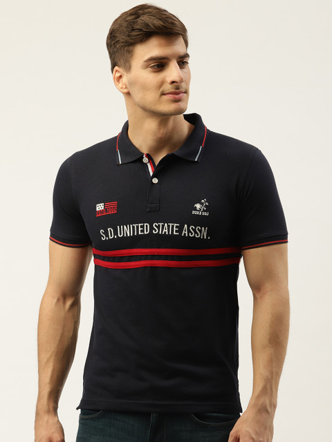 

Duke Men Navy Blue Smart Fit Embroidered Polo Collar T-shirt