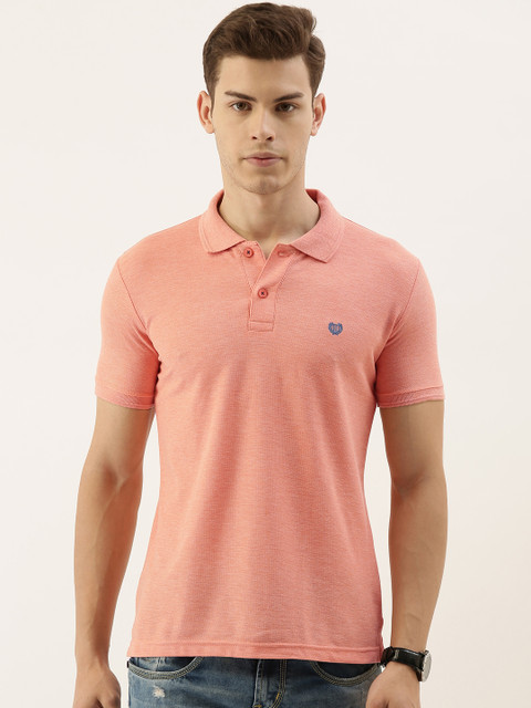 

Duke Men Peach-Coloured Solid Polo Collar T-shirt