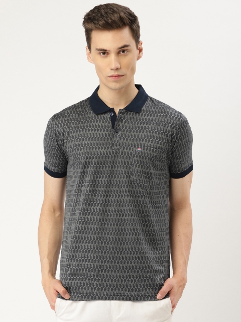 

Duke Men Navy Blue & Grey Self Design Polo Collar T-shirt