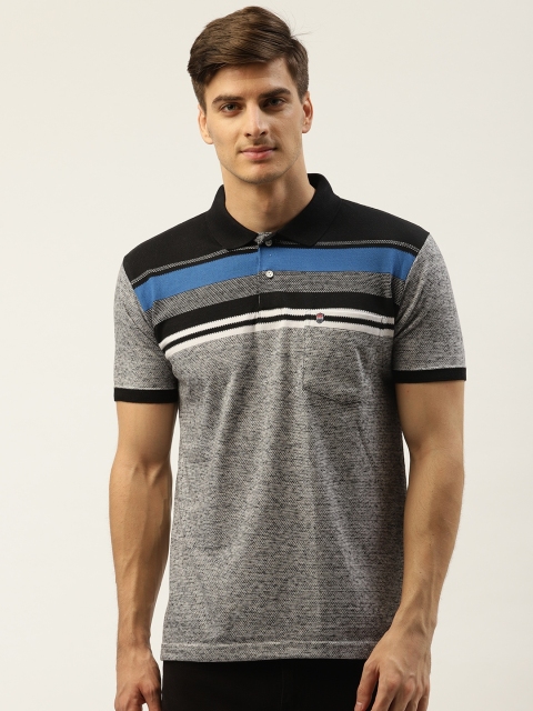 

Duke Men Black & Grey Striped Polo Collar T-shirt