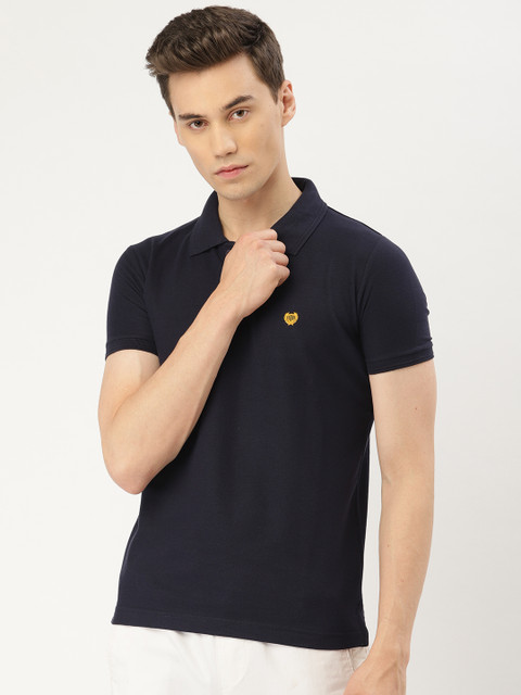 

Duke Men Navy Blue Solid Slim Fit Polo Collar T-shirt