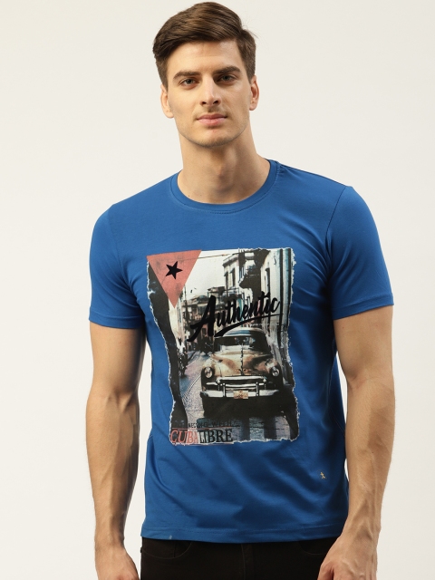

Duke Men Blue & Black Printed Slim Fit Round Neck T-shirt