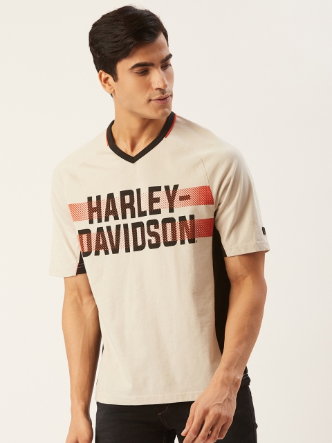 

Harley-Davidson Men Beige Printed V-Neck T-shirt