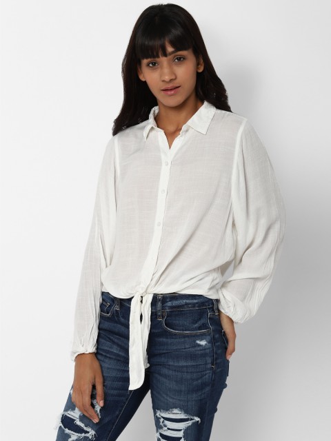 

AMERICAN EAGLE OUTFITTERS Women White Regular Fit Solid Casual Shirt