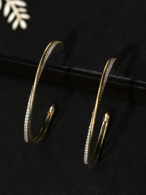 

Rubans Gold-Plated Handcrafted American Diamond Stone Studded Circular Half Hoop Earrings