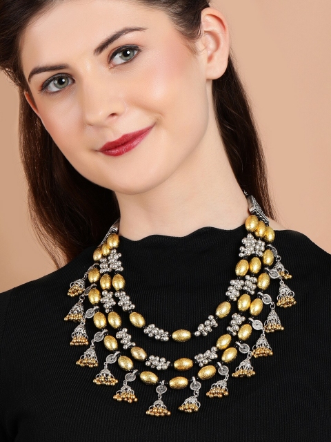 

Rubans Silver-Plated & Gold-Toned Oxidised Handcrafted Boho Necklace