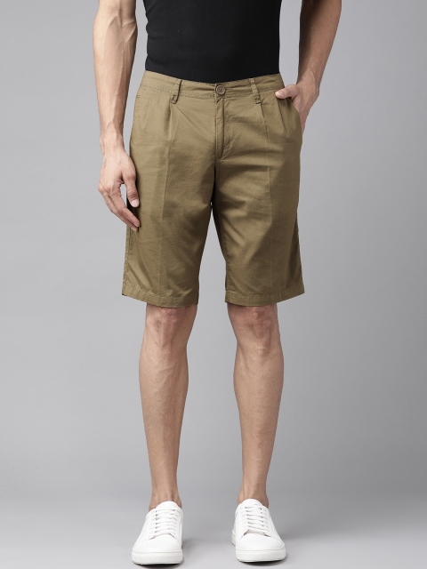

SPYKAR Men Olive Green Slim Fit Mid-Rise Pure Cotton Chino Shorts