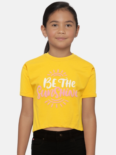 

Gini and Jony Girls Yellow Printed Round Neck T-shirt