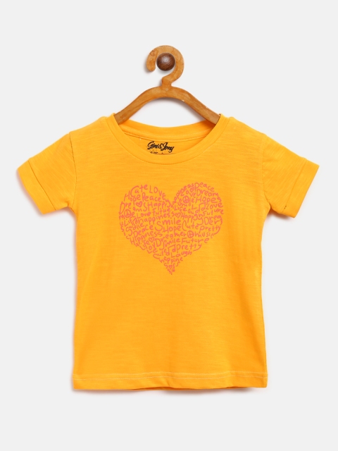 

Gini and Jony Girls Yellow Printed Round Neck T-shirt