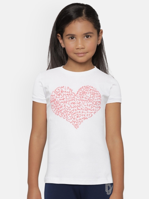 

Gini and Jony Girls White Coral Pink Printed Round Neck Cotton Pure Cotton T-shirt