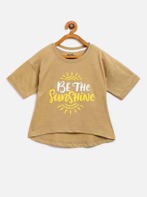 

Gini and Jony Girls Khaki Printed Round Neck T-shirt