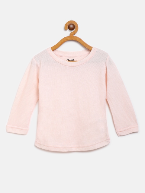 

Gini and Jony Girls Peach-Coloured Self-Design Round Neck Pure Cotton T-shirt