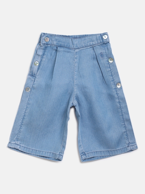 Girls Blue Regular Fit Solid Culottes