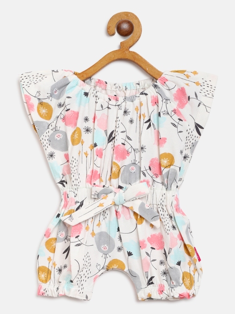 

Gini and Jony Girls White & Pink Printed Rompers