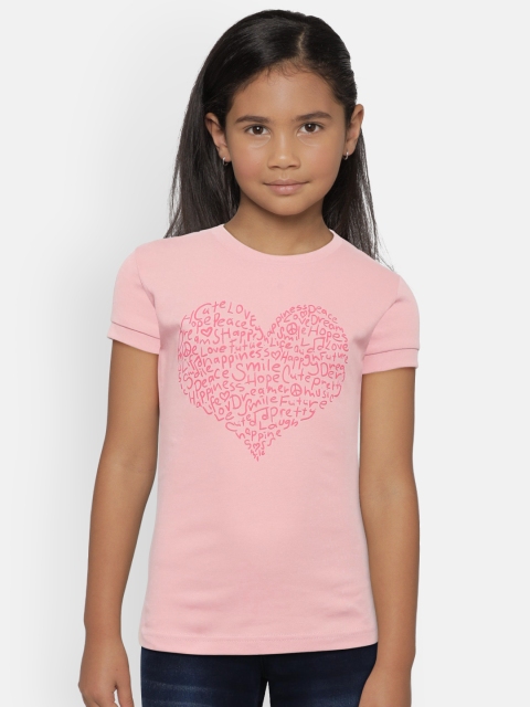 

Gini and Jony Girls Pink Printed Round Neck Pure Cotton T-shirt