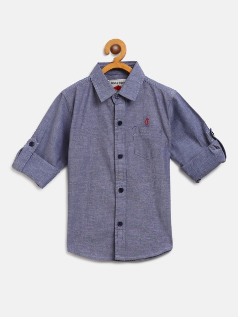 

Gini and Jony Boys Blue Regular Fit Solid Casual Shirt