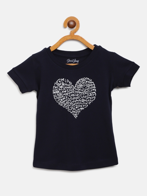 

Gini and Jony Girls Navy Blue Printed Round Neck T-shirt