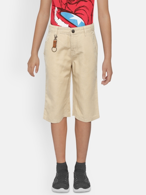 Boys Beige Solid Regular Fit Shorts
