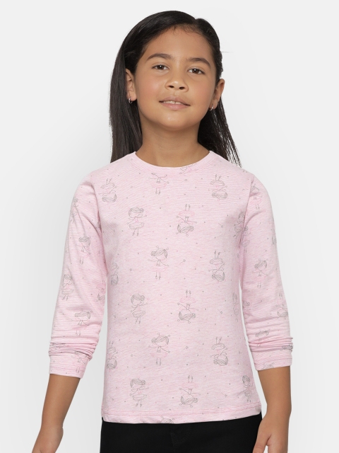 

Gini and Jony Girls Pink White Printed Round Neck Pure Cotton T-shirt