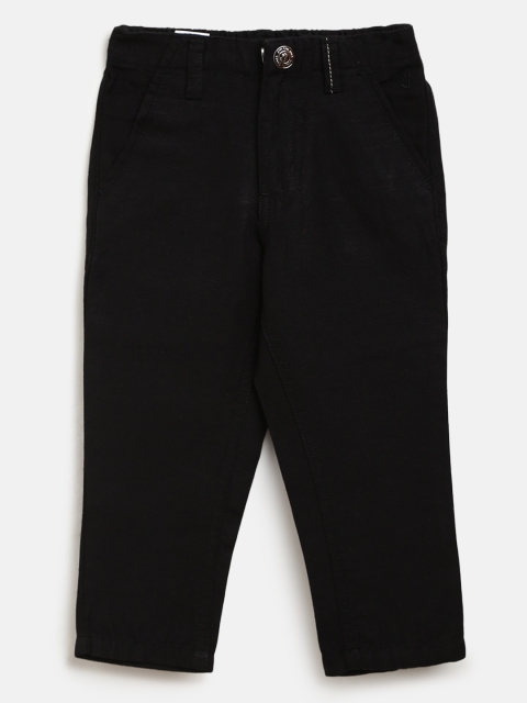 Boys Black Regular Fit Solid Trousers