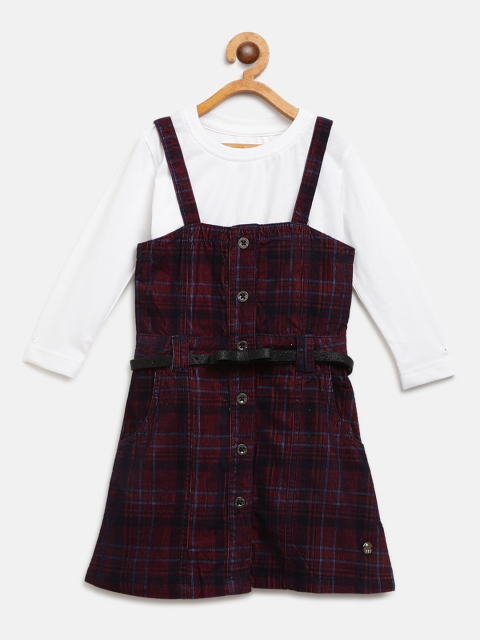 

Gini and Jony Girls Burgundy & Blue Checked Pinafore Dress With T-Shirt & Belt