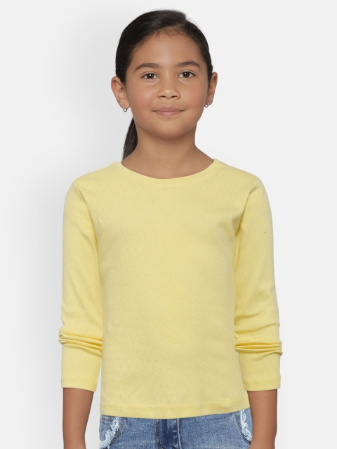 

Gini and Jony Girls Yellow Self Design Round Neck T-shirt