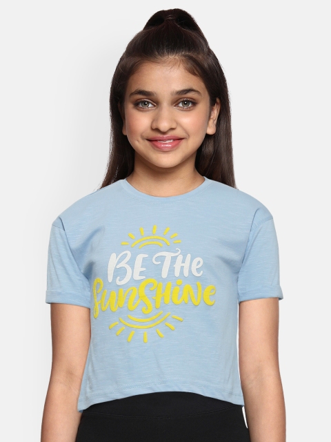 

Gini and Jony Girls Blue Printed Round Neck High Low T-shirt