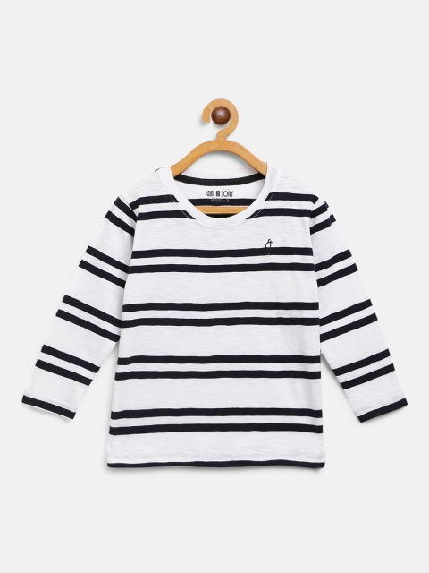 

Gini and Jony Boys White & Navy Blue Striped Round Neck T-shirt