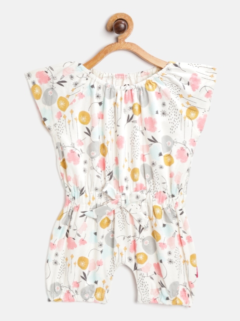 

Gini and Jony Infant Girls White & Grey Floral Printed Stretchable Rompers