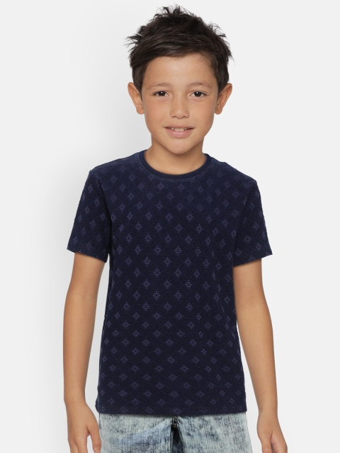 

Gini and Jony Boys Navy Blue Self Design Round Neck T-shirt
