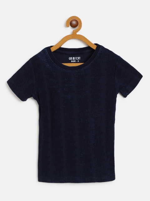 

Gini and Jony Boys Navy Blue Self Striped Round Neck T-shirt