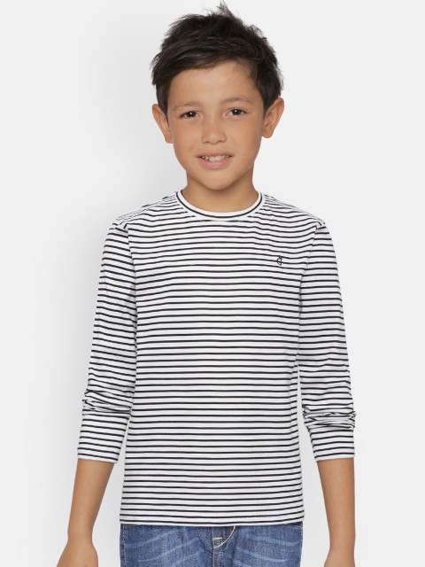 

Gini and Jony Boys White & Black Striped Round Neck T-shirt