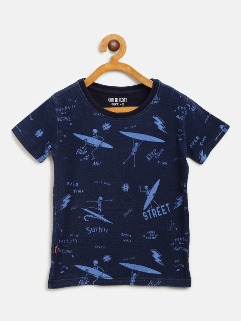 

Gini and Jony Boys Navy Blue Printed Round Neck T-shirt