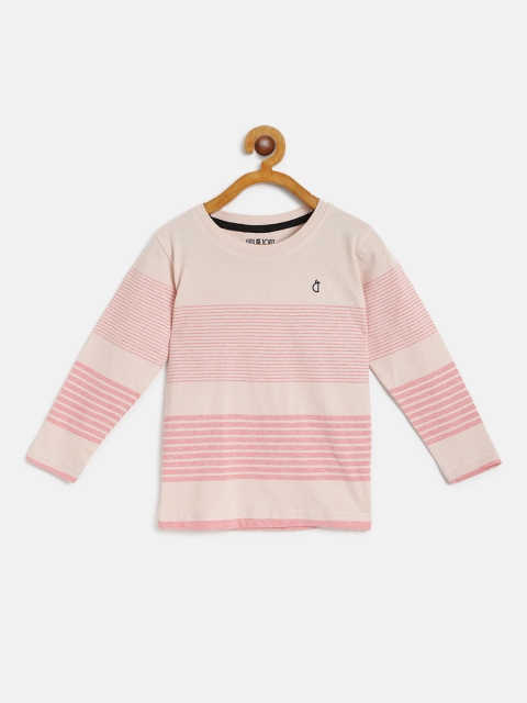 

Gini and Jony Boys Pink Striped Round Neck Pure Cotton T-shirt