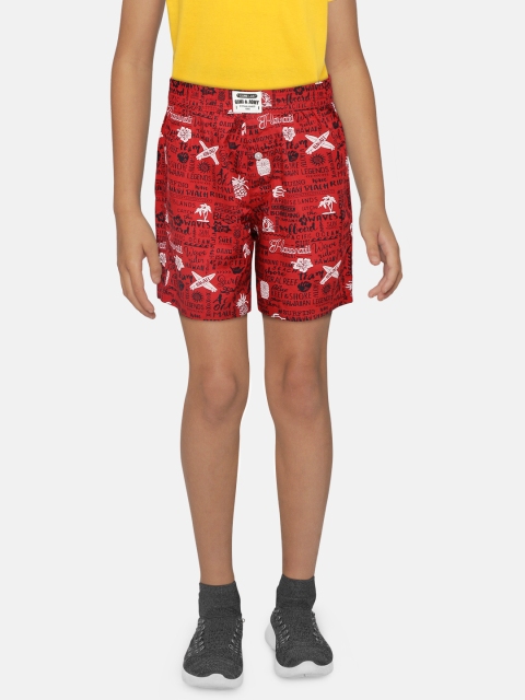 

Gini and Jony Boys Red & Black Printed Regular Fit Shorts